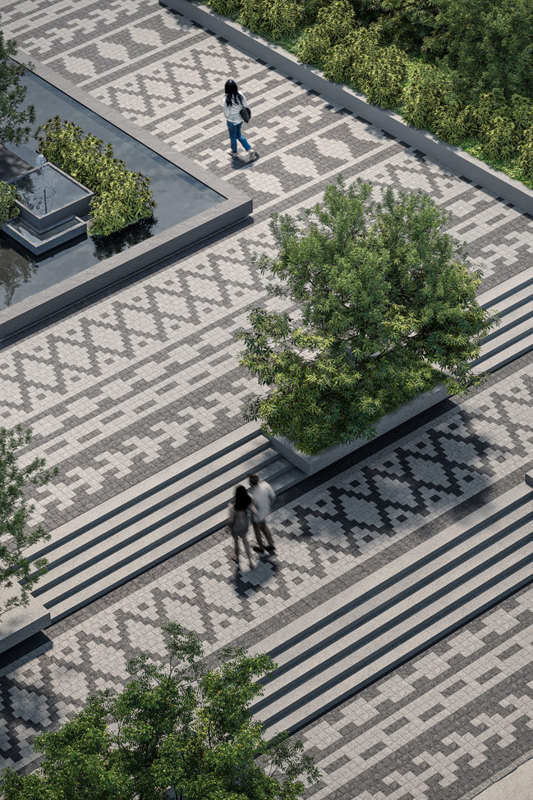 Commercial patio paver slabs Valet dalle de patio Valet Courtyard Shale Grey Onyx Black