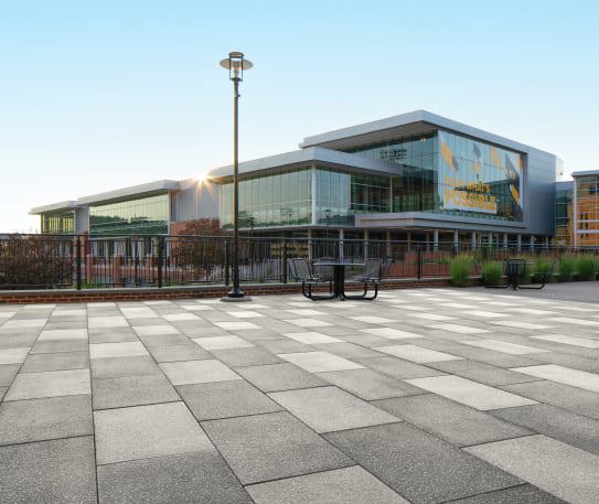Techo-Bloc's Blu Grande Granitex commercial paver installed in a recreational part of Towson University's campus.