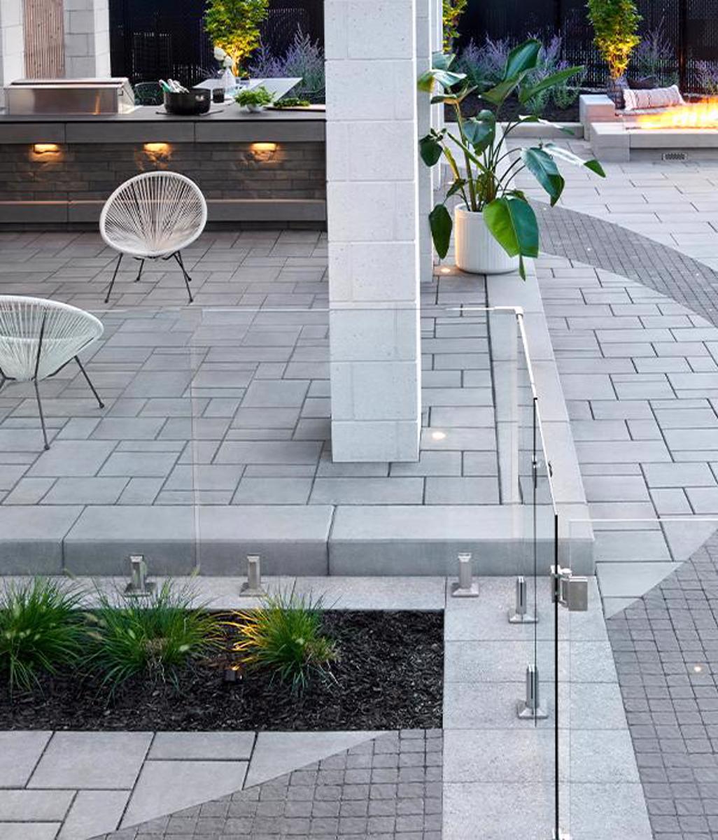 Techo bloc by style backyard patio exotic slabs pavers curve grey black 3