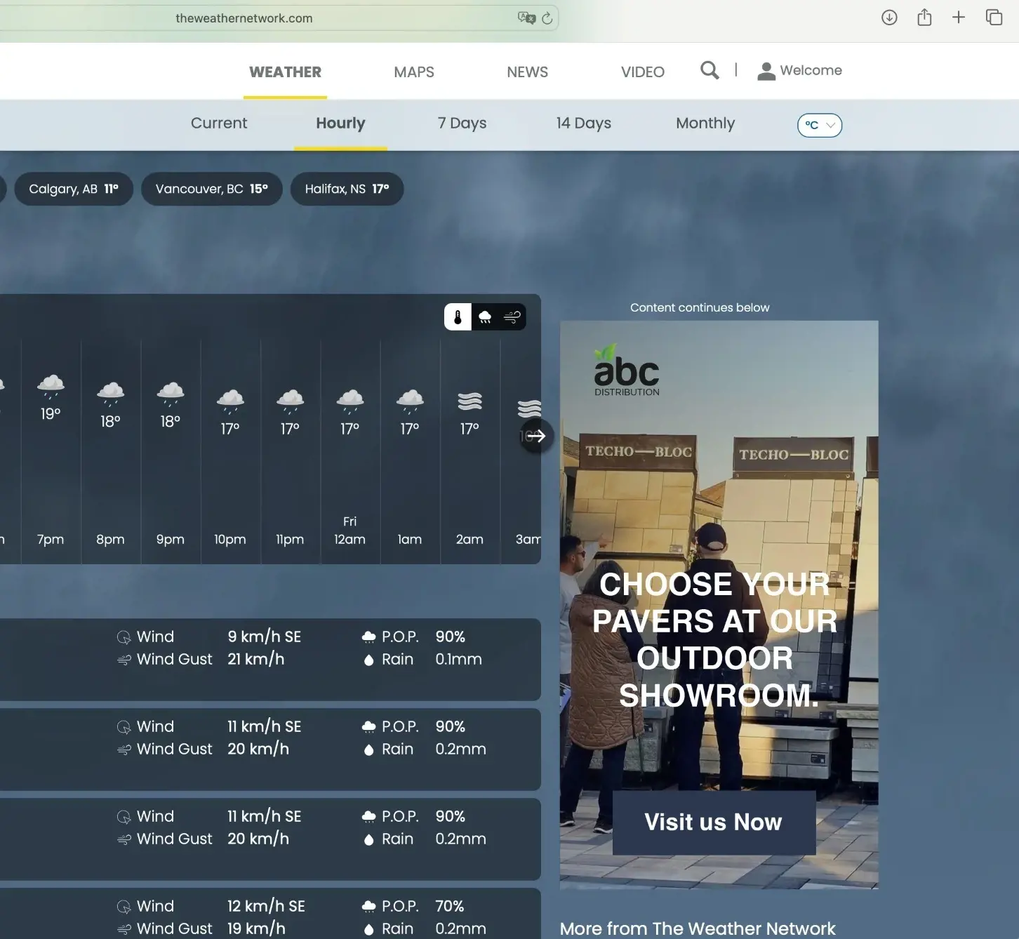 Digital marketing instructions with three approval steps and guidelines, beside a sample Techo-Bloc display ad on The Weather Network.