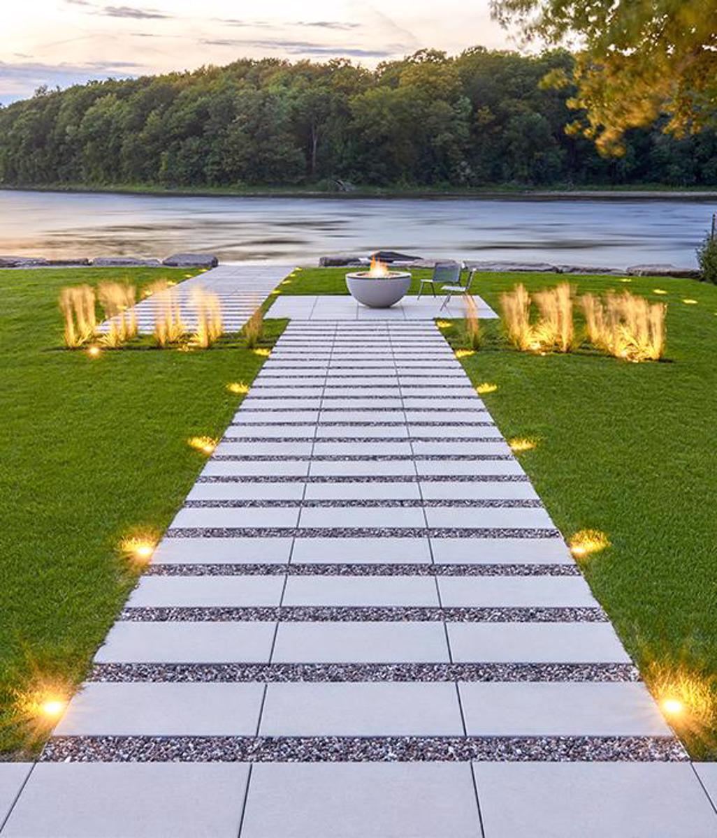 Techo bloc by style backyard patio lakeside firepit slabs grey modern 2