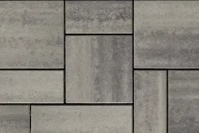 Blu 60 Smooth slab by Techo-Bloc in Shale Grey with smooth texture, presented in a clean and modern modular layout.