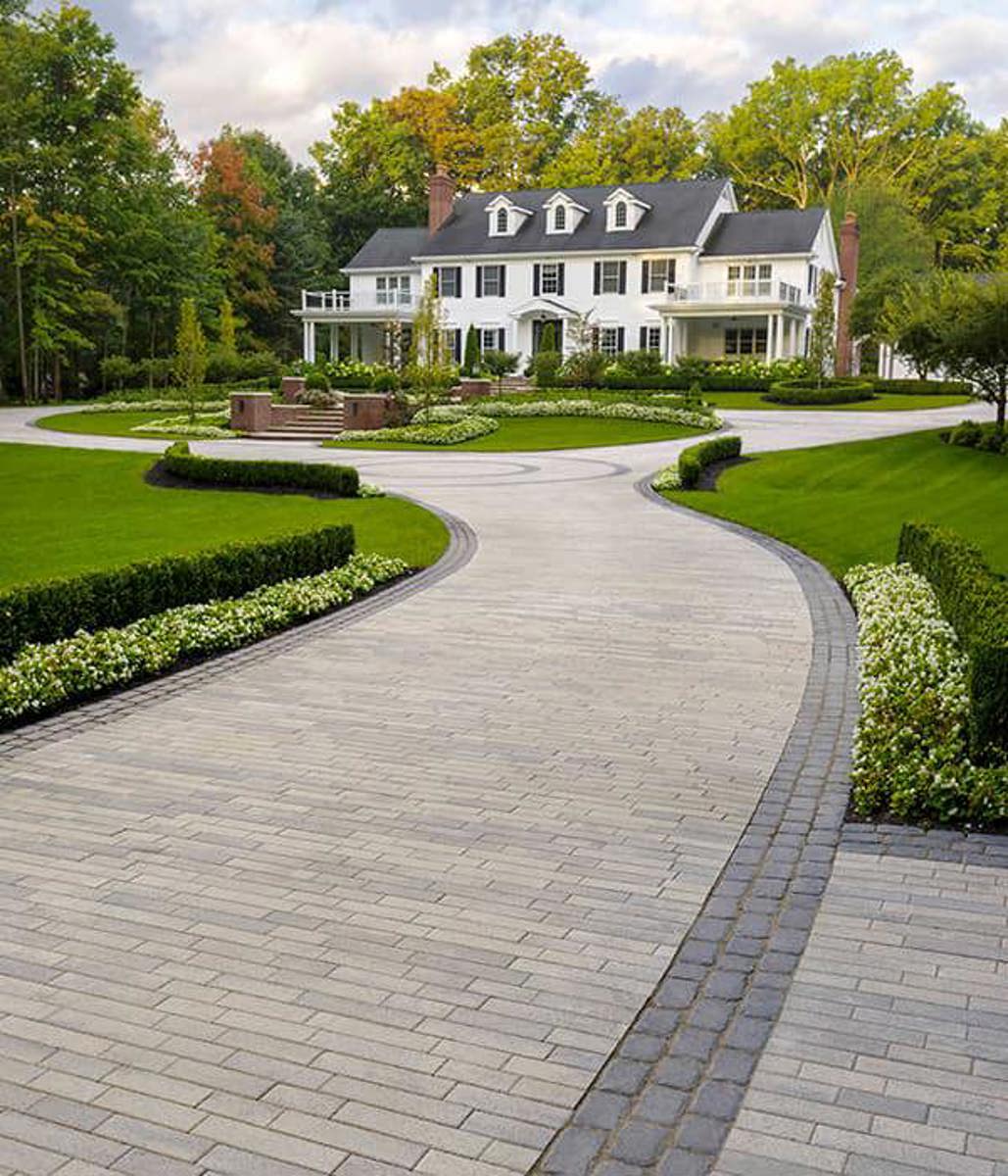 Techo bloc by space driveways front yard entrance pavers grey black 2