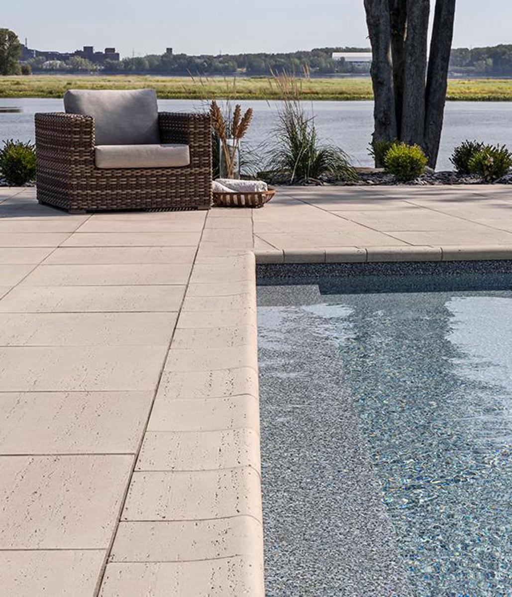 Techo bloc by space poolsides backyard slabs caps travertina beige 3