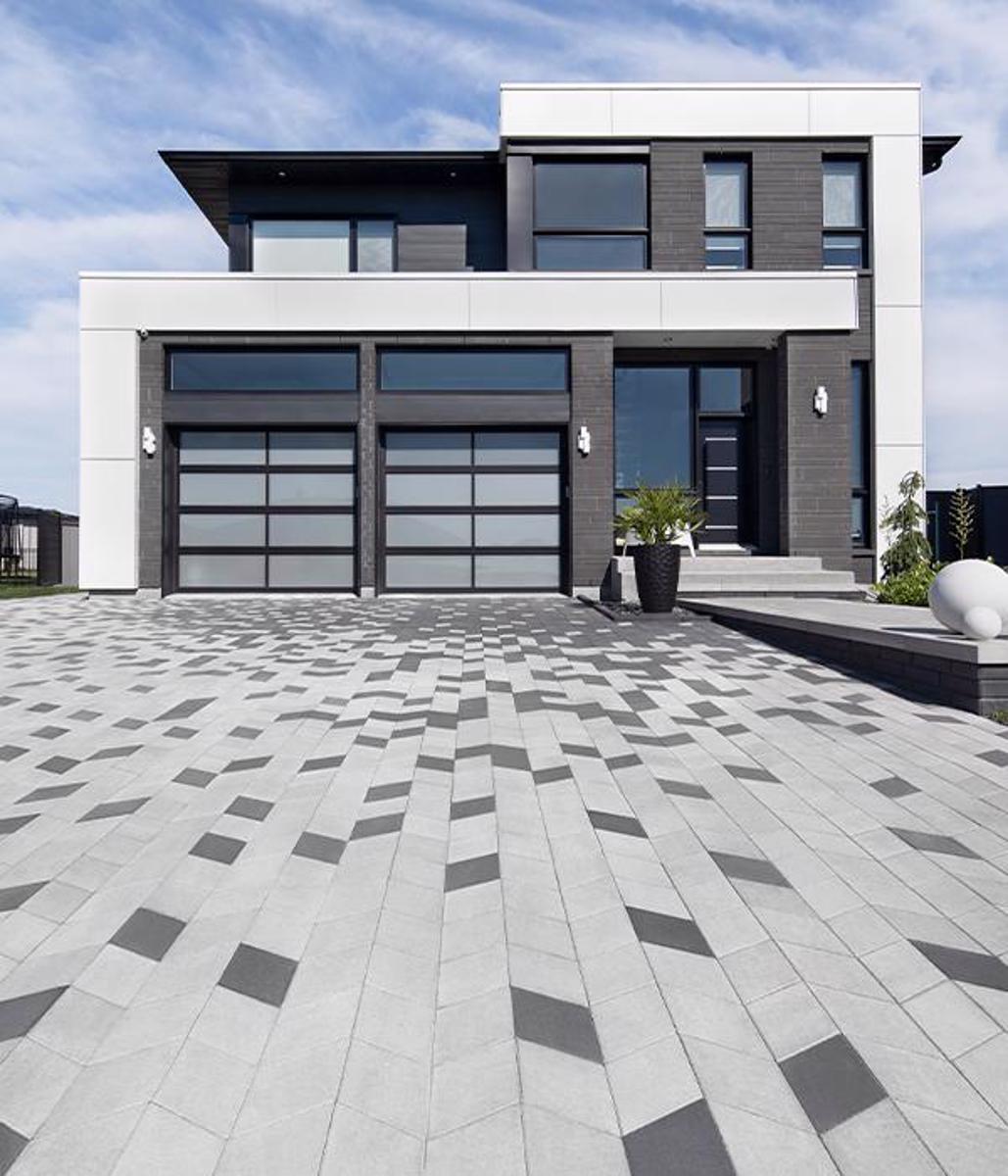 Techo bloc by space driveways front yard entrance pavers grey black 1