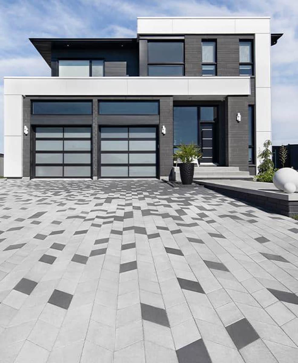 Techo bloc by space driveways front yard entrance pavers grey black