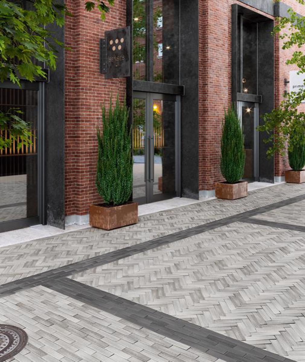 Techo bloc commercial street pavers rectangle grey black westmount 600x700