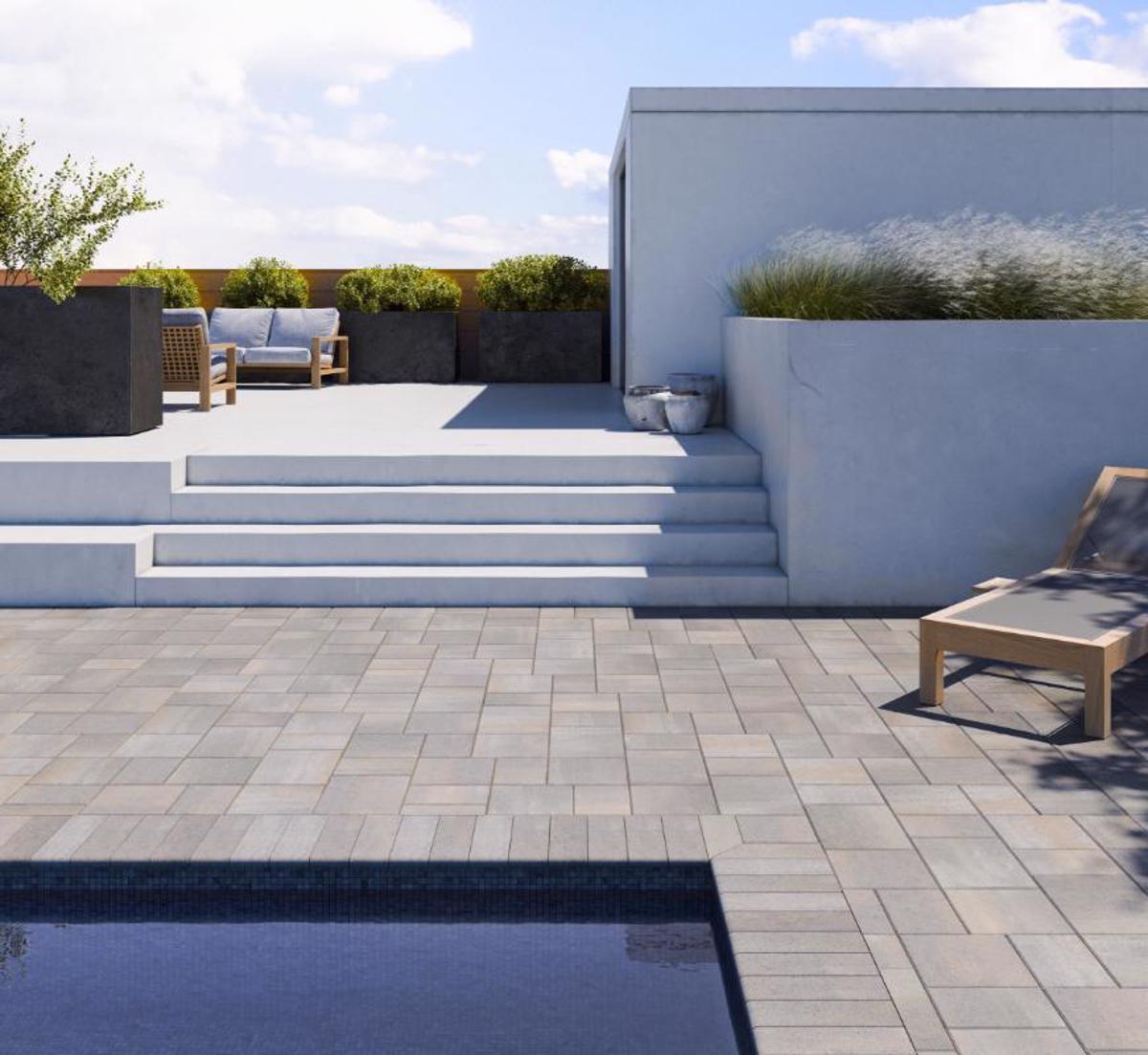 Techo bloc backyard patio poolside slabs caps grey homepage C O blog 1 E N