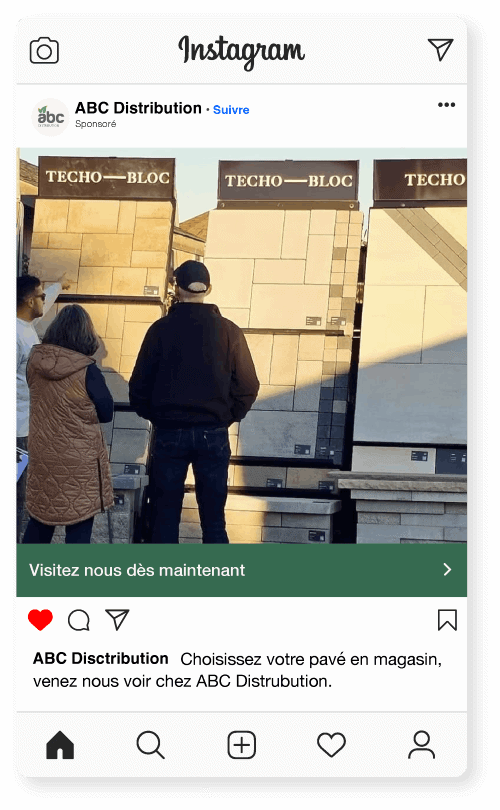 Exemple d’aperçu d’une publicité Techo-Bloc sur Instagram.
