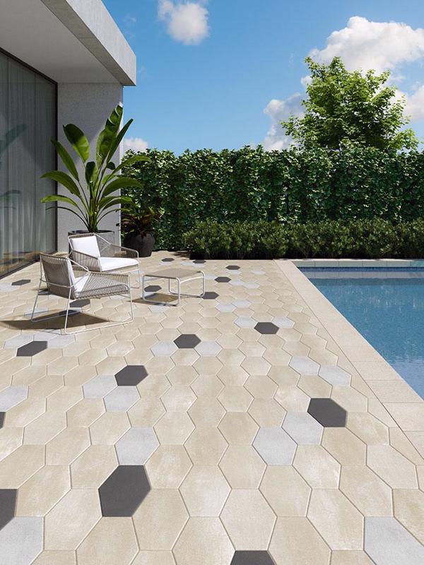 Patio paver slabs Hexa dalle de patio Primer Techo Bloc Series 2020 031 Hexa3 colors