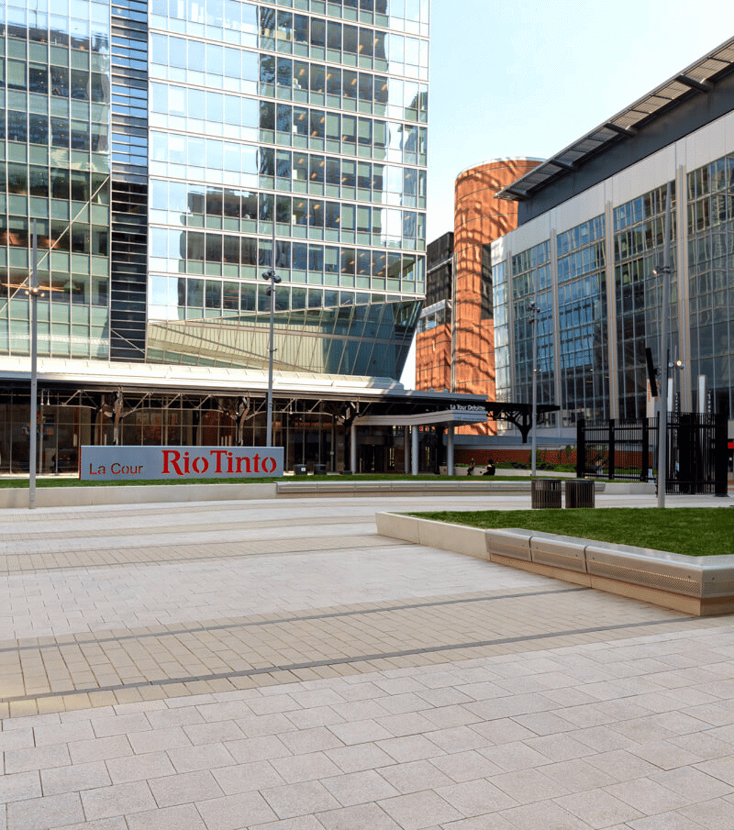 Courtyard featuring Techo-Bloc Industria Granitex Paver, facing away from the Commercial Building.