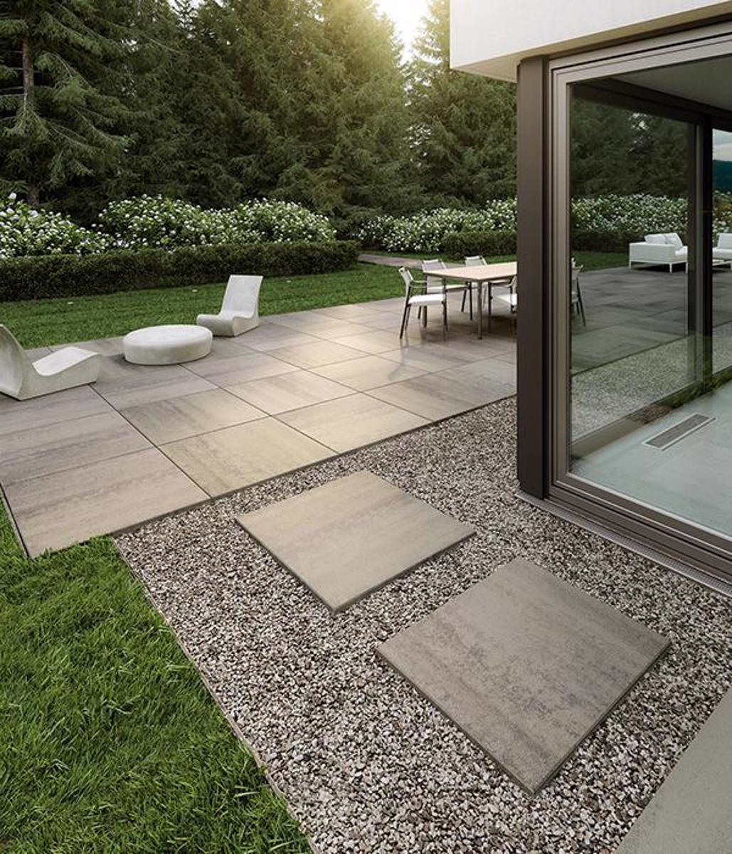 Techo bloc backyard walkway patio large pavers grey industria900 600x700