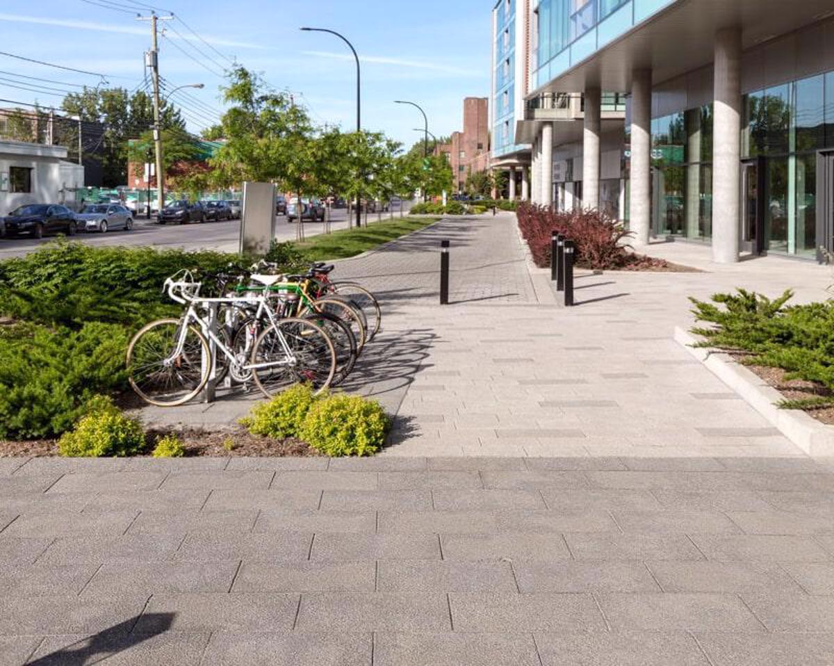 Techo bloc case study commercial paver grey black myst condo img2