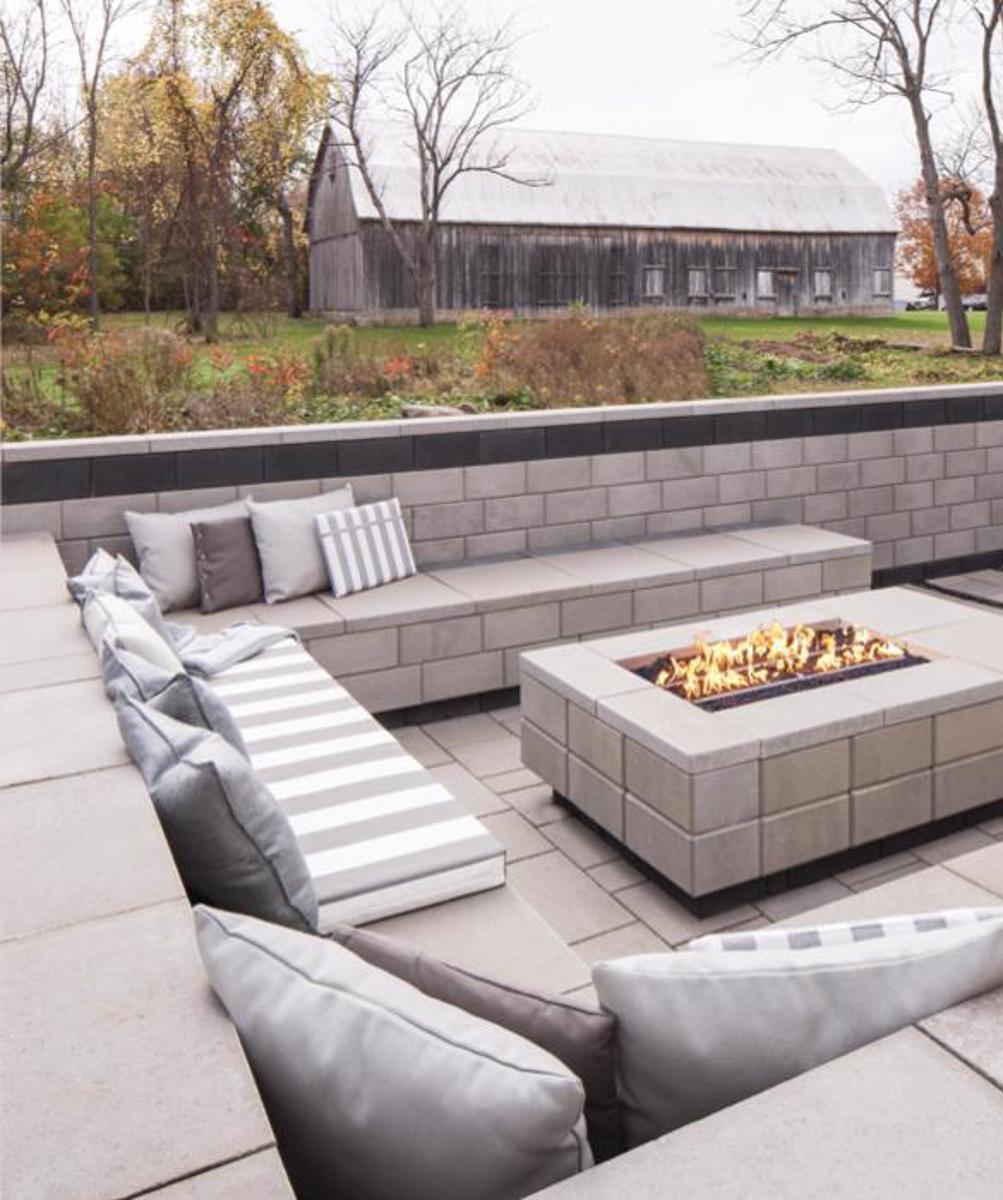 Techo bloc before after backyard patio firepit slabs walls caps grey black Bloc2 image 1