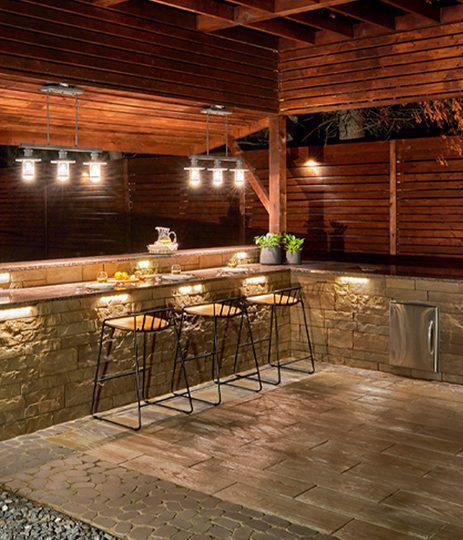 Techo Bloc slabs pavers wall backyard patio outdoor kitchen borealis antika brandon chestnut brown