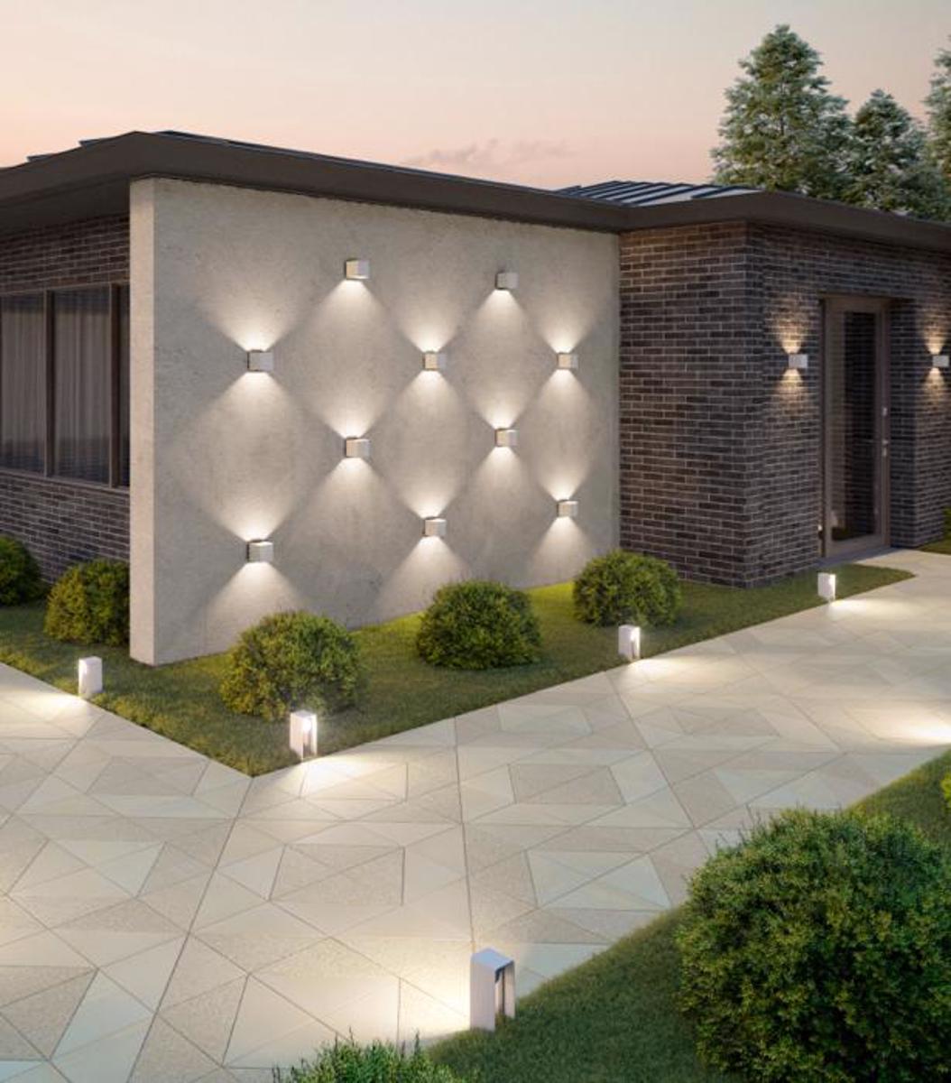 Techo bloc lighting frontyard walkway pavers walls triangle beige bloc2 img