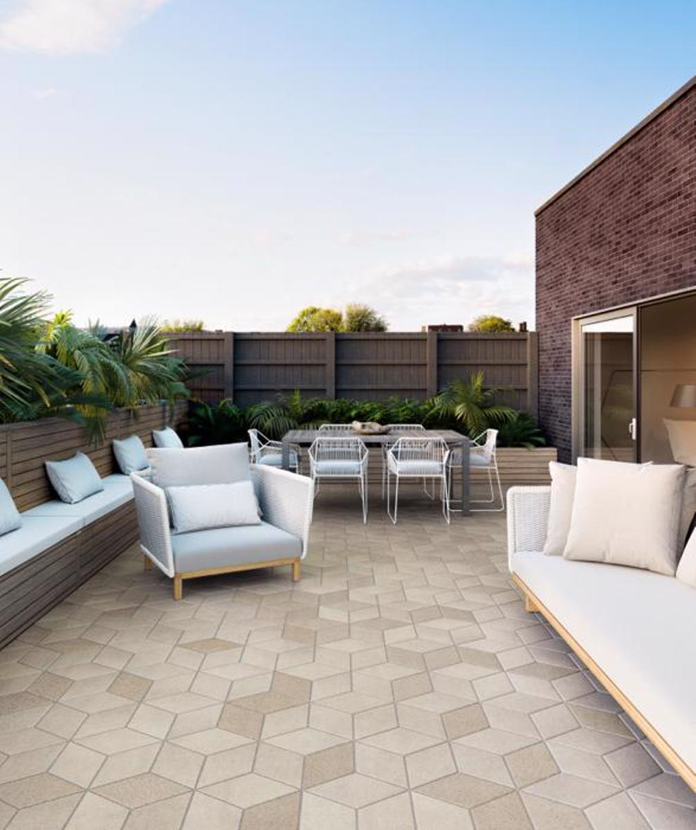 The design pillars patio seating area pavers beige texture image1