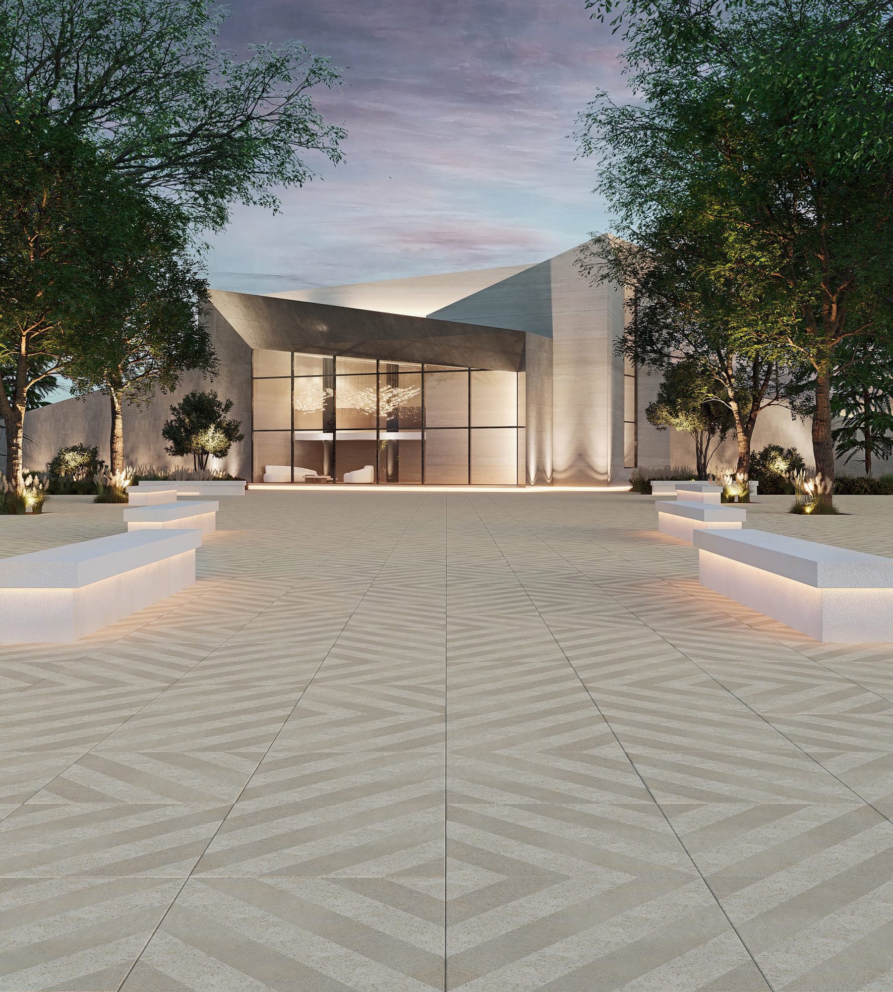 Architectural public plaza featuring Studio Collection concrete pavers in a modern civic space