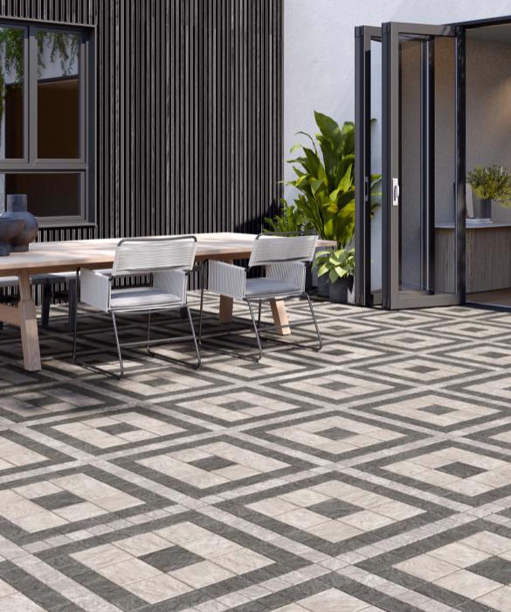 Pillars shape patio dining table pavers grey black image4