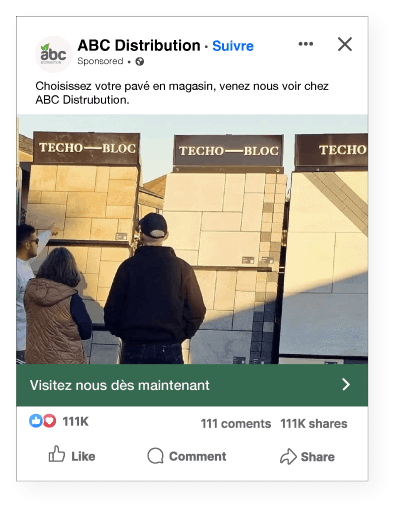 Exemple d’aperçu d’une publicité Techo-Bloc sur Facebook.