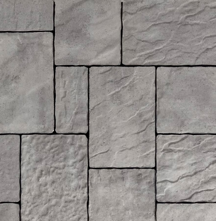 Pavé Mista avec texture pierre et formats variés en vue rapprochée, agencement aléatoire.