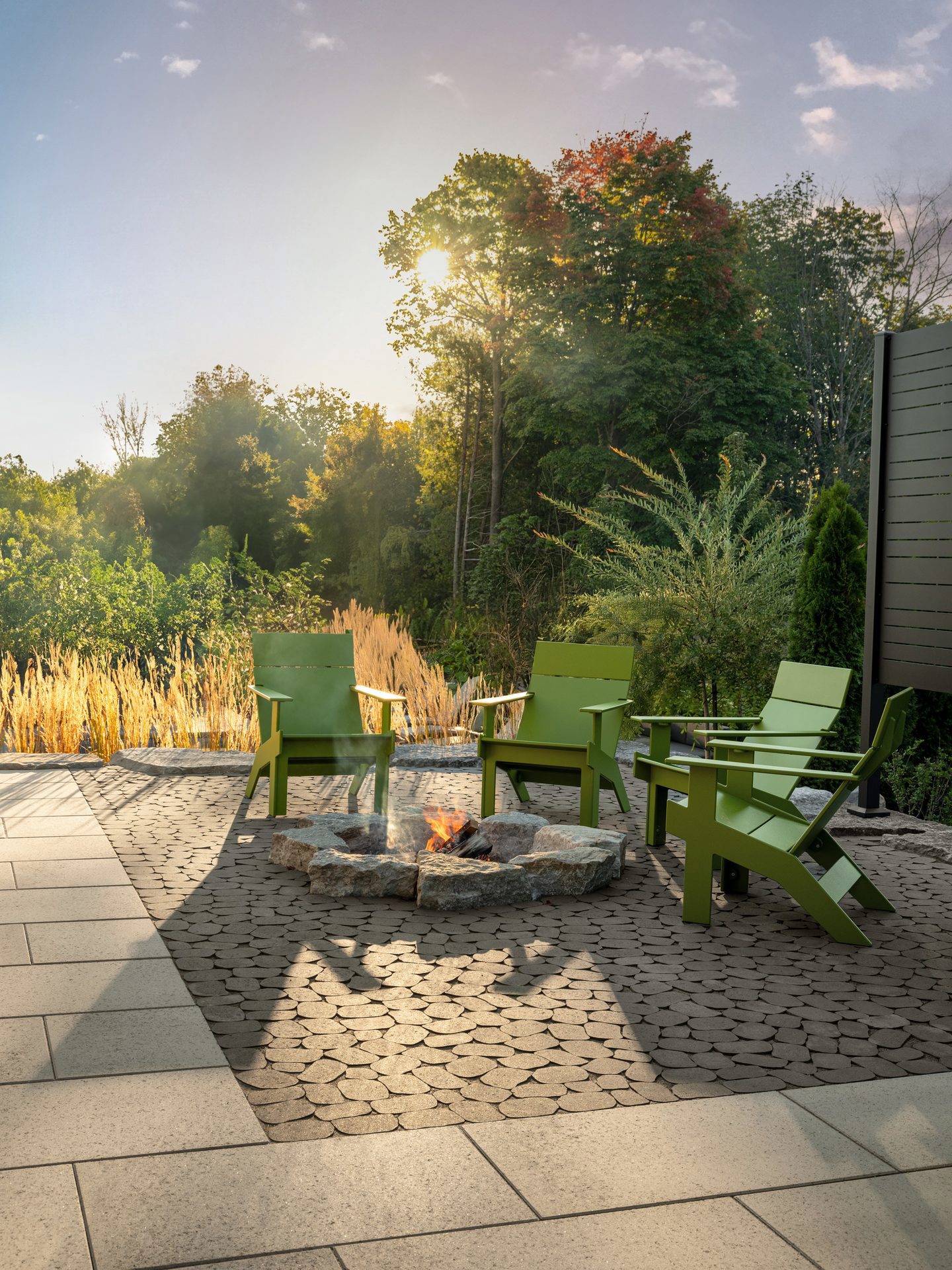 Outdoor furniture, Chair, Garden, Groundcover, Flagstone, Backyard, Shade