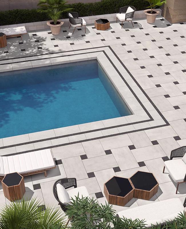 Commercial cobblestone paver Squadra pavés Primer Techo Bloc Series2021 2019 024 Blu Grande Poolside