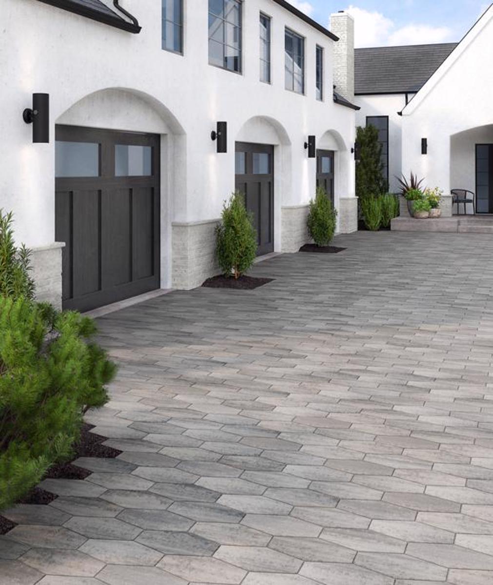 Techo bloc frontyard driveway pavers grey Hexa 600x700