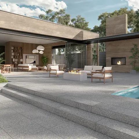 Terrazzo Step by Techo-Bloc, combining recycled marble and granite chips, offering a durable, luxurious step for outdoor staircases and walkways.