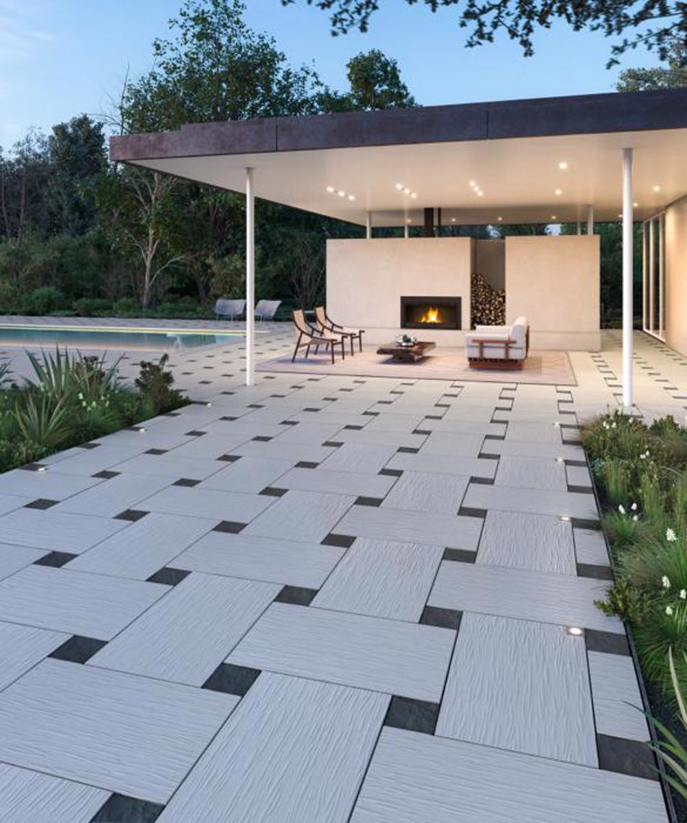 The design pillars backyard walkway poolside slabs pavers grey black texture image2