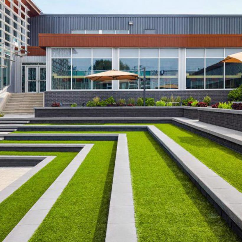 Techo-Bloc Raffinato Cap installed outside the West Island College in Montreal.