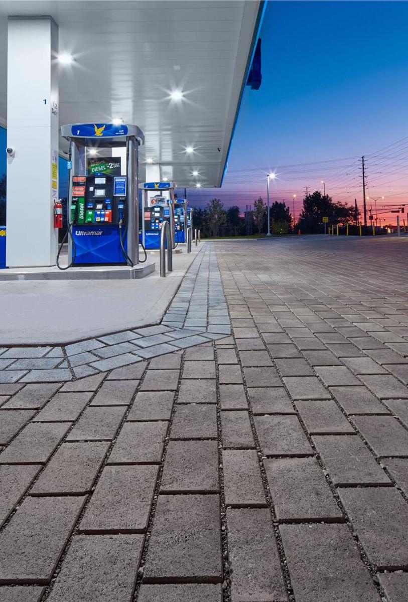 Techo bloc case study commercial permeable paver grey gas station ultramar img1