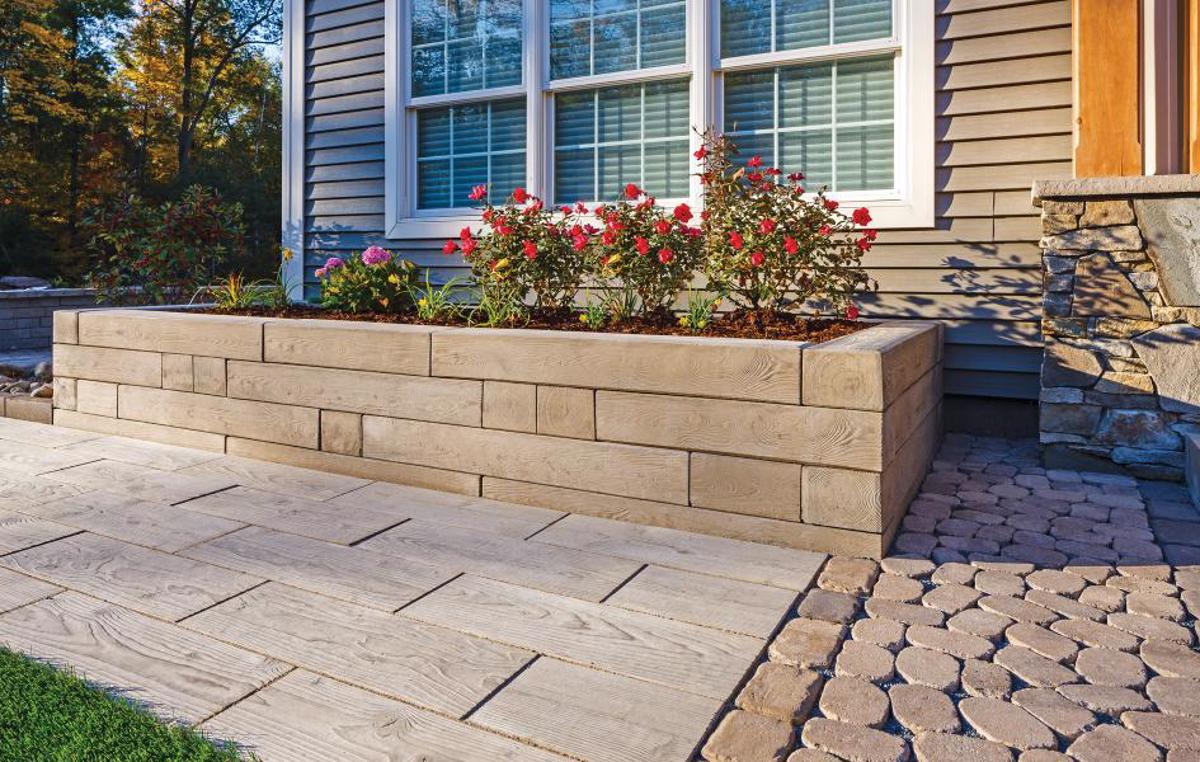 Techo bloc before after frontyard entrance walkway slabs pavers walls grey brown beige Bloc3 image 1