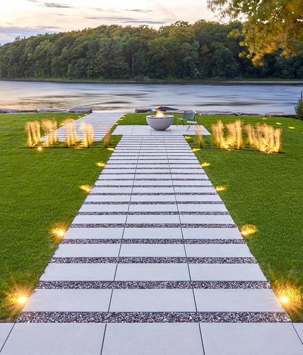 Techo bloc by style backyard patio lakeside firepit slabs grey modern 2