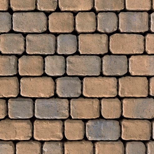 Techo-Bloc Villagio Paver Sandlewood with beveled edges, showing warm sand tones with subtle greys in a close-up layout.