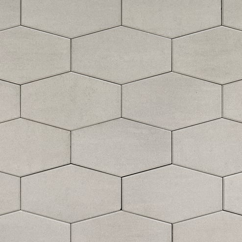 Techo-Bloc Hexa 100 Paver Greyed Nickel with smooth HD² finish on a modern patio.