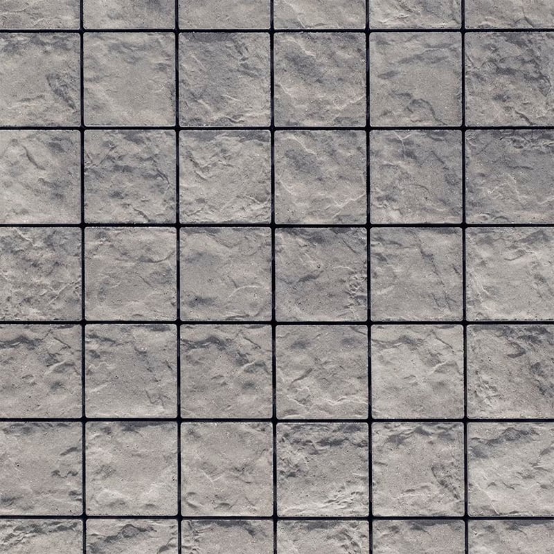 Techo-Bloc Valet Paver Shale Grey with basalt texture, shown in a tight square layout with an aged stone finish.