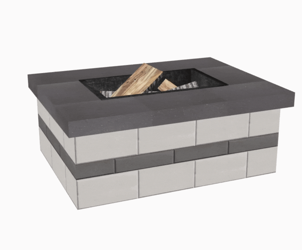 Techo-Bloc Raffinato Firepit Greyed Nickel and Onyx Black, showing modern lines and two-tone block finish.