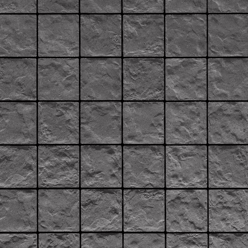 Techo-Bloc Valet Paver Onyx Black with basalt texture shown in a compact square pattern, highlighting a rich, aged surface.