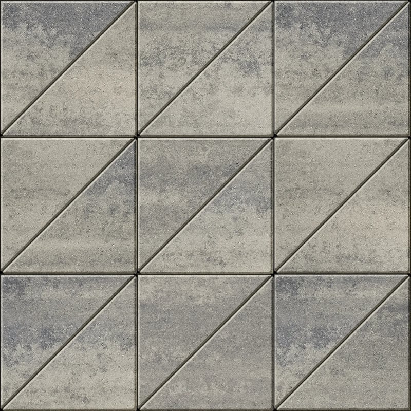 Industria Triangle HD² slab by Techo-Bloc in Shale Grey with smooth texture, shown in geometric triangle layout ideal for modern patios or walkways.