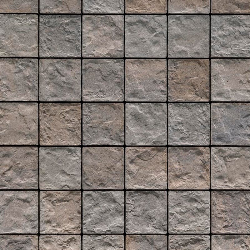 Techo-Bloc Valet Paver Champlain Grey with basalt texture, arranged in a tight square pattern for a traditional walkway look.