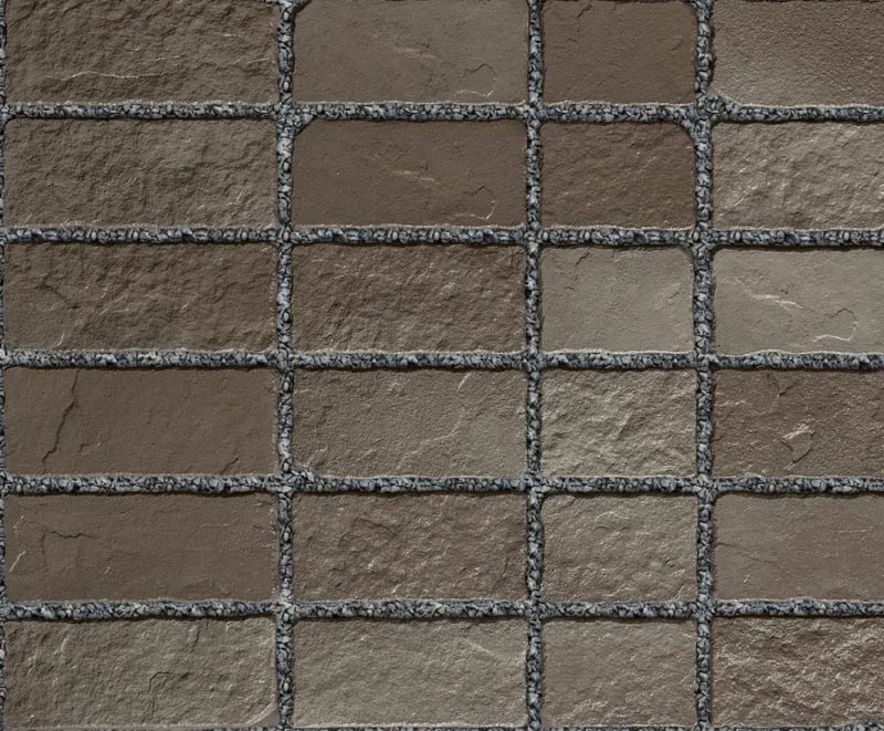 Techo-Bloc Oxford Paver Sepia Brown, showcasing a bold textured pattern, organized in a clean, linear arrangement.