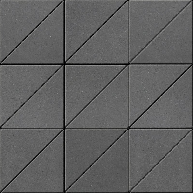 Industria Triangle HD² slab by Techo-Bloc in Onyx Black with smooth texture, shown in geometric triangle layout ideal for modern patios or walkways.