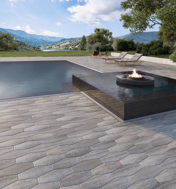 Patio paver slabs Hexa dalle de patio Primer Techo Bloc Series 2020 014 Hexa Firebowl