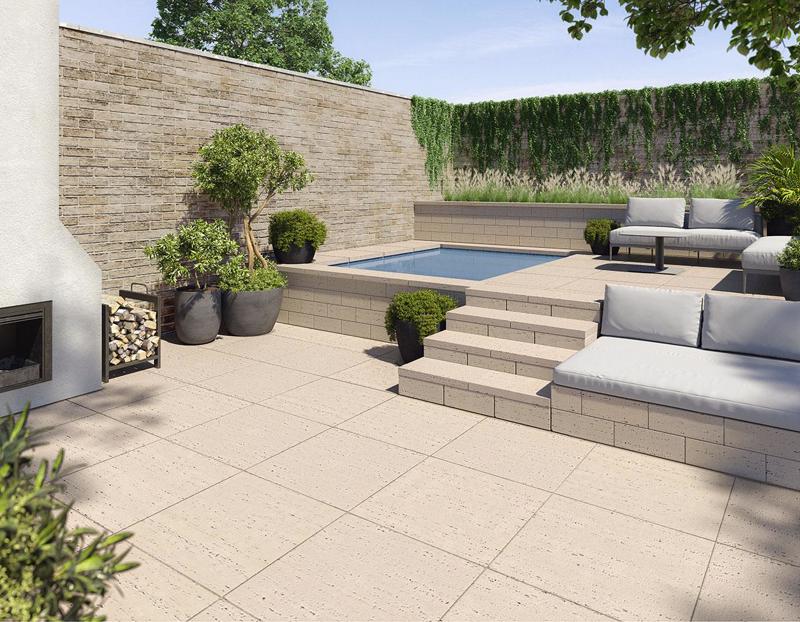 Patio paver slabs Travertina Raw dalle de patio Primer Techo Bloc Series 2020 027 Travertina Yard