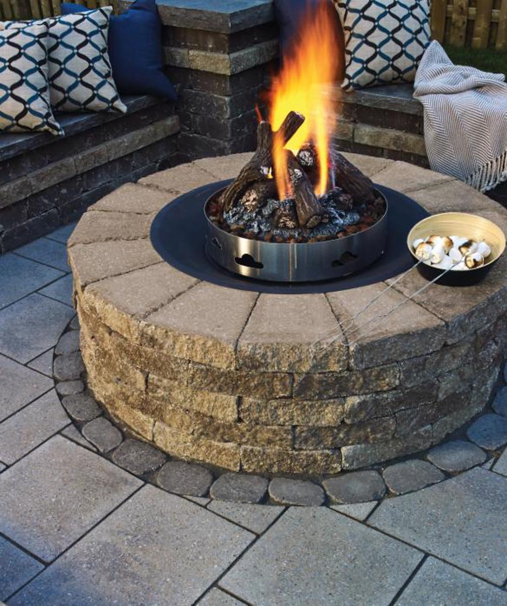 Techo bloc before after backyard firepit bench slabs pavers grey brown Bloc4 image 1