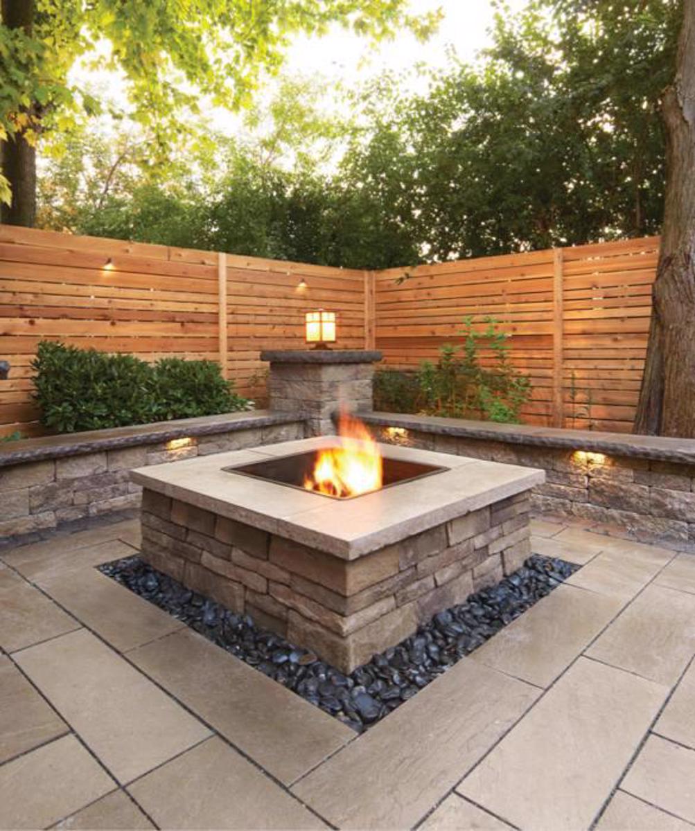 Techo bloc before after backyard patio firepit slabs walls caps brown Bloc5 image 1