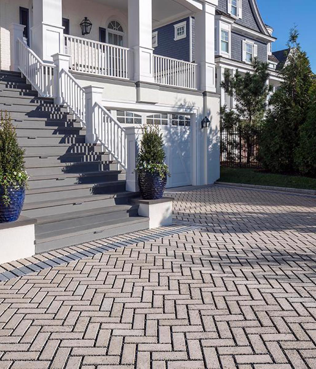 Techo bloc by space driveways front yard entrance pavers brown grey 3